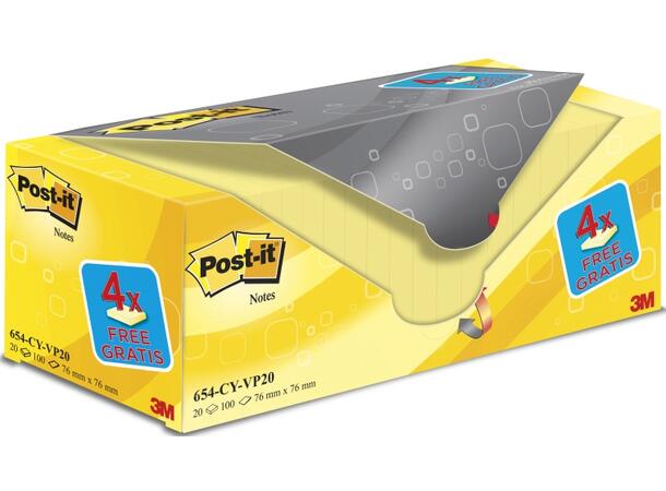 POST-IT® Økonomi pk gul 76x76mm (20) 